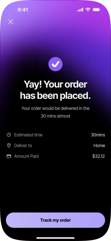 SABSUS customer app order placed screen