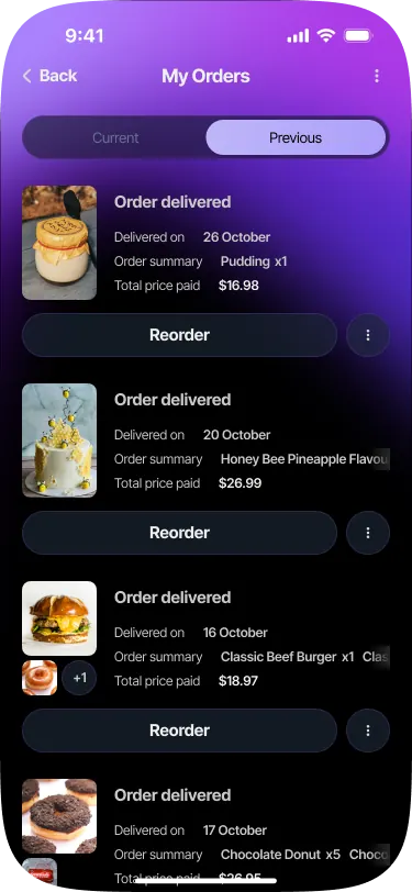 SABSUS customer app order history screen