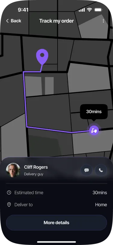 SABSUS customer app live order tracking screen