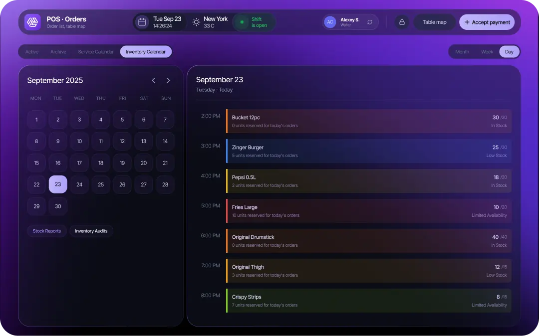 SABSUS inventory calendar interface